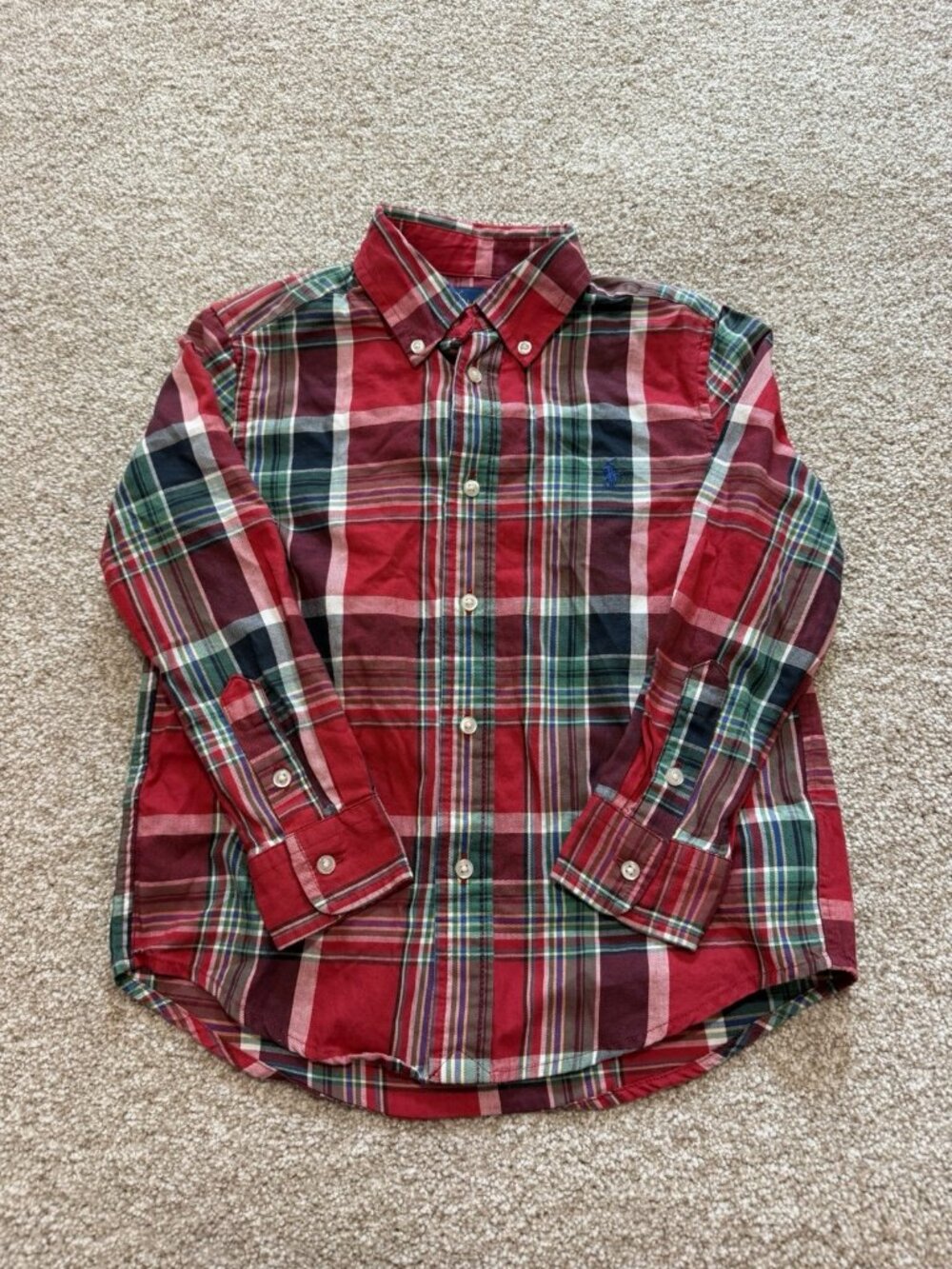Polo Ralph Lauren Youth Boys Plaid Flannel Shirt Size 5 Red Multicolor